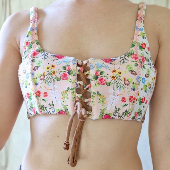 Agua Bendita Floral Print Lace Front Bikini Top - Picture 4 of 4